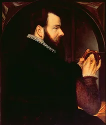 Self portrait holding a wax portrait medallion, 1564